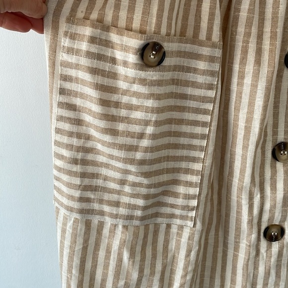 Pink Martini The Selena midi Dress in Beige stripes spaghetti straps size L - Picture 6 of 12